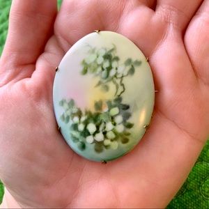 Antique hand-painted brooch pin flowers